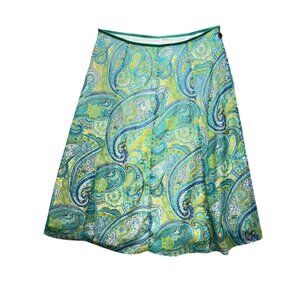 Liz Claiborne Womens Paisley A-Line Skirt Sze 16 Green Blue Summer Boho Side Zip
